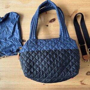 MZ WALLACE medium Sutton Deluxe Tote / Crossbody Bag Blue and Black